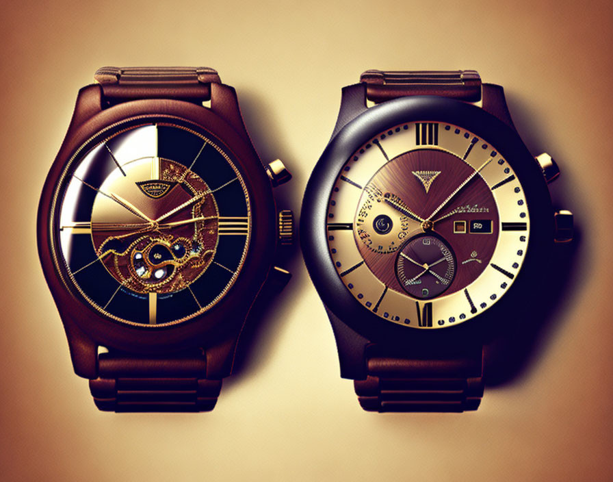 Luxurious Watches with Intricate Dials on Sepia Background