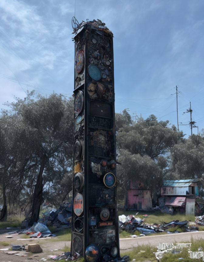 Urban graffiti-covered cylindrical structure in rundown area