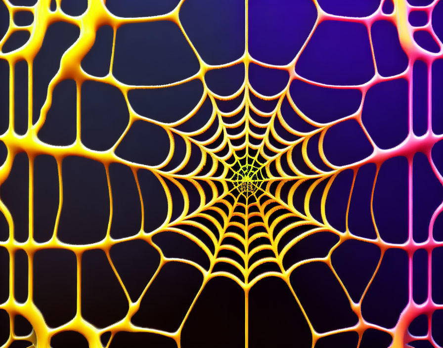 Neon yellow-edged spider web on blue and purple gradient background