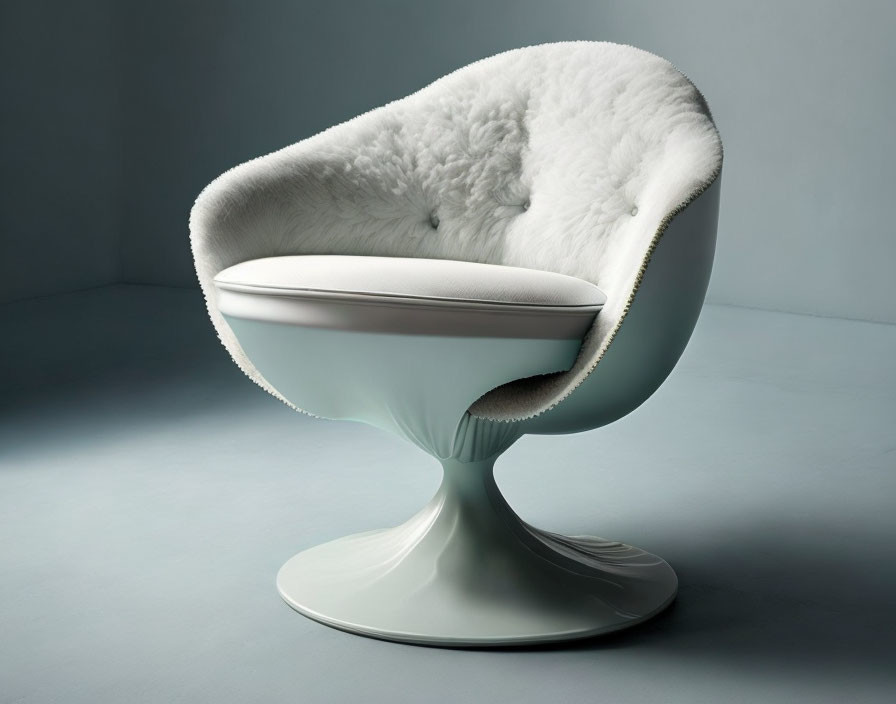 Pale Blue Swivel Chair with White Cushion on Gray Background