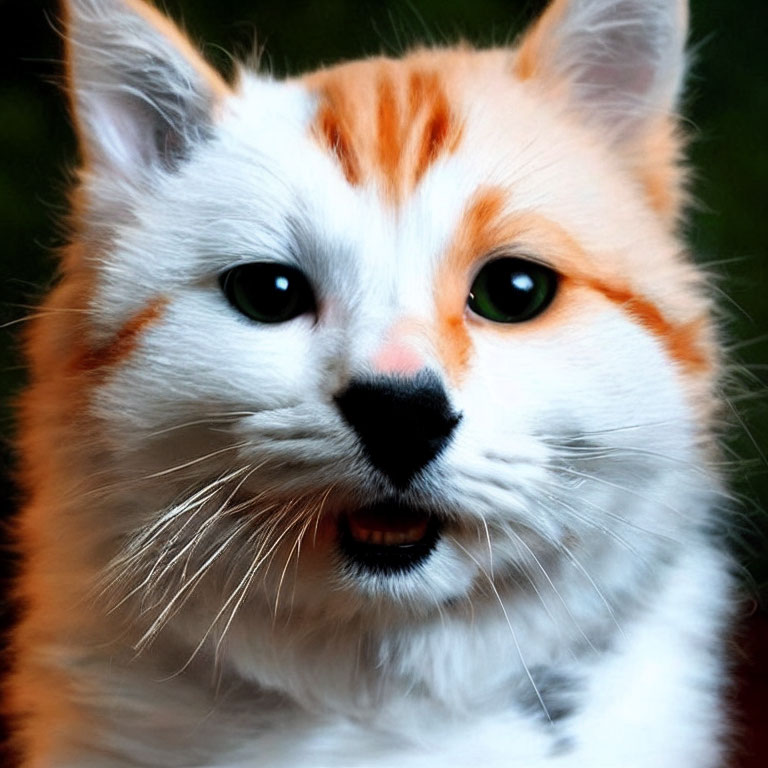 White Cat with Orange Stripes, Green Eyes, and Black Nose