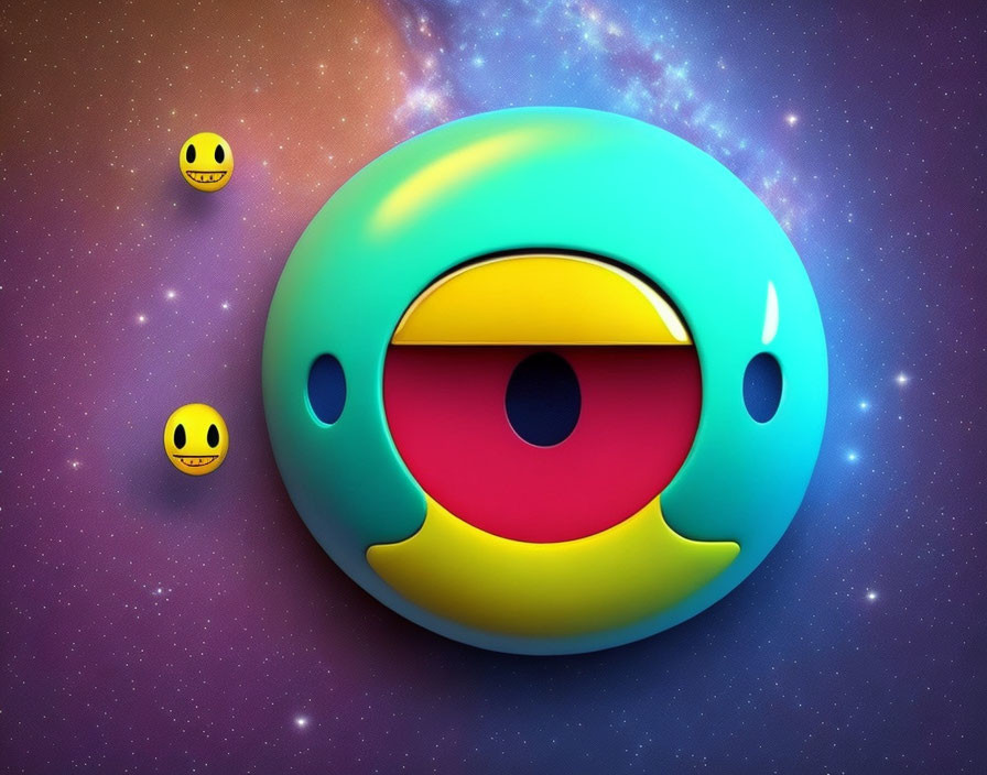 Colorful Circular Figure with Facial Expression in Space