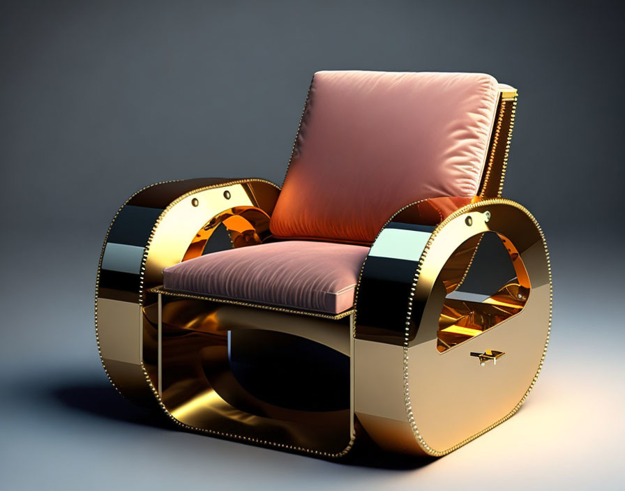 Luxurious Modern Chair with Gold Frame & Pink Cushions