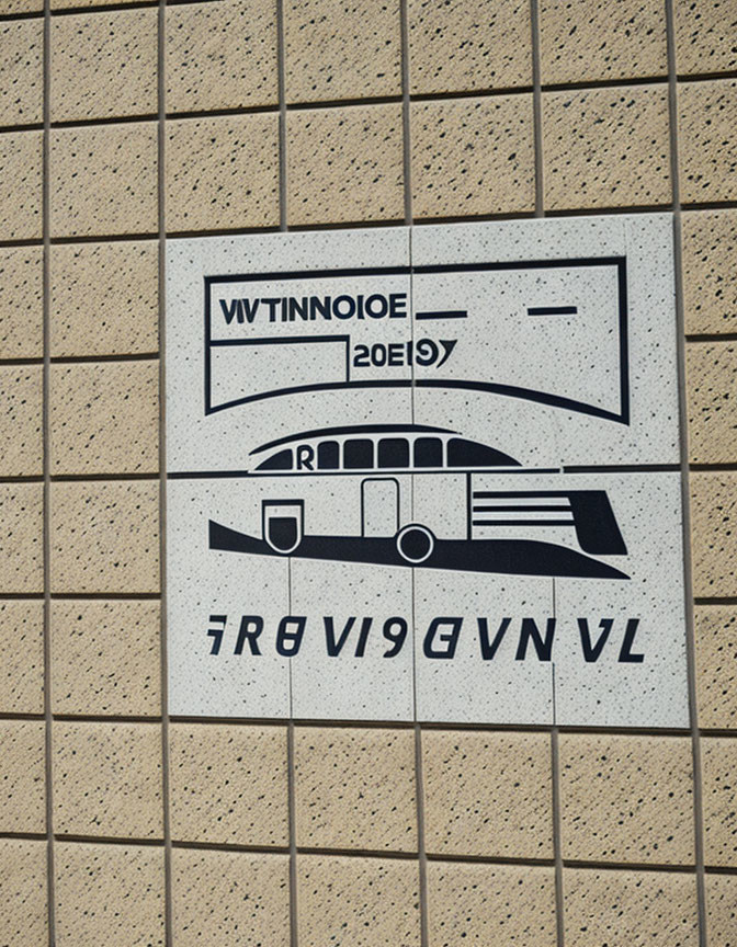 Upside Down Train Graphic on Distorted Tile Wall