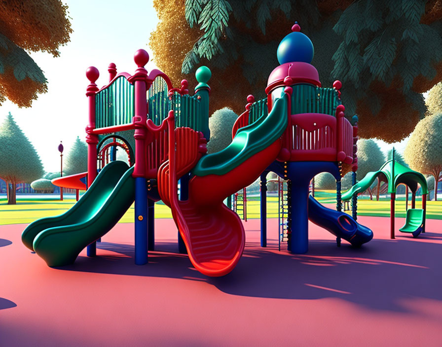 Vibrant Children's Playground with Slides and Climbing Structures