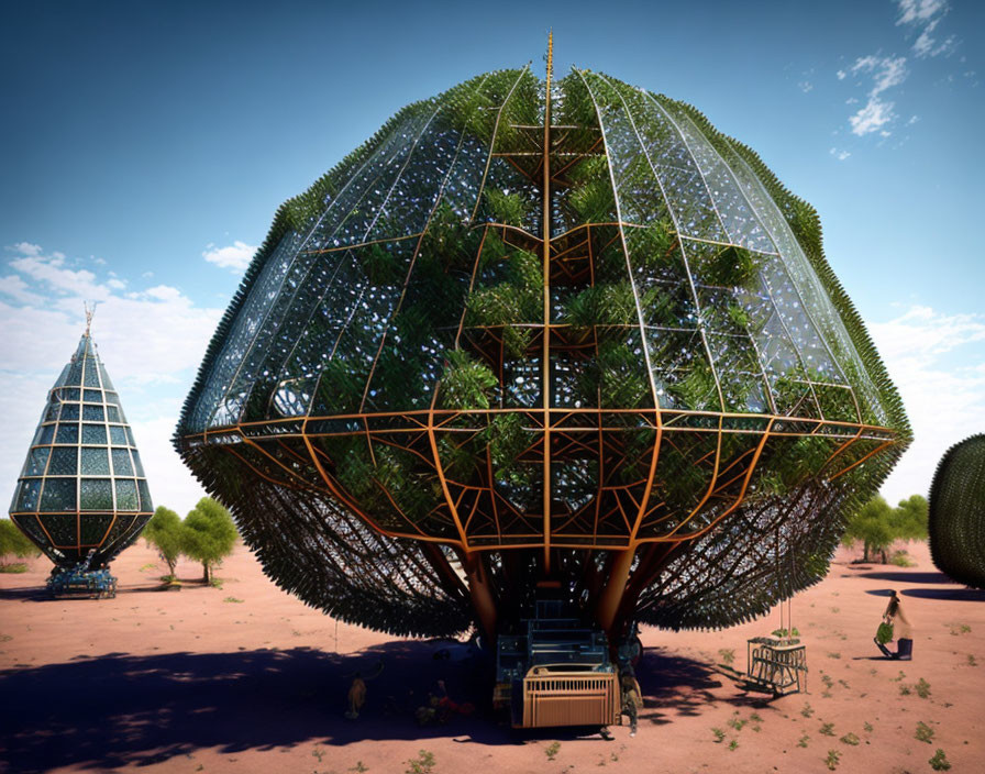 Innovative tree-shaped metal and glass structures in desert setting