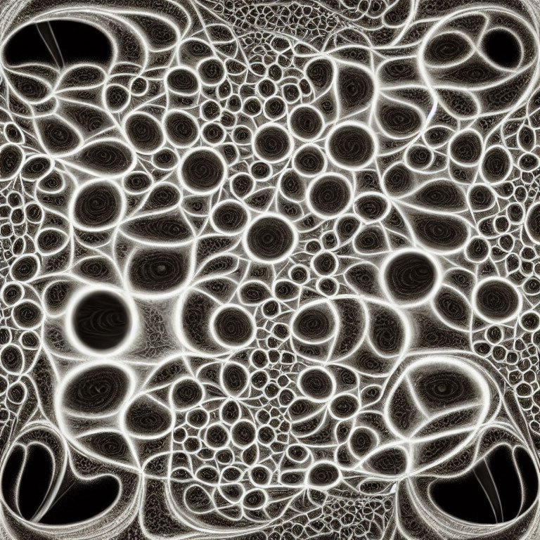 Monochrome fractal art showcasing intricate bubble-like patterns