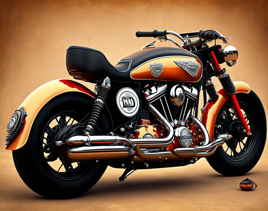 Classic Black and Orange Vintage Motorcycle with Chrome Details