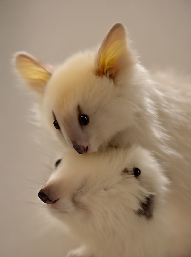 Fluffy White Creatures with Dark Eyes and Delicate Features