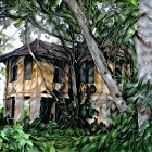 Women adorned in floral patterns amidst lush greenery and blossoms