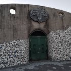 Ornate staircase and arches in mystical cosmic scene