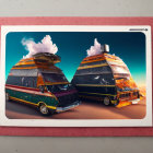 Classic Retro-Futuristic Caravans in Vibrant Desert Scene