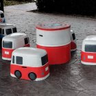 Vintage Red and White Streamlined Streetcars in Dusty Rail Yard