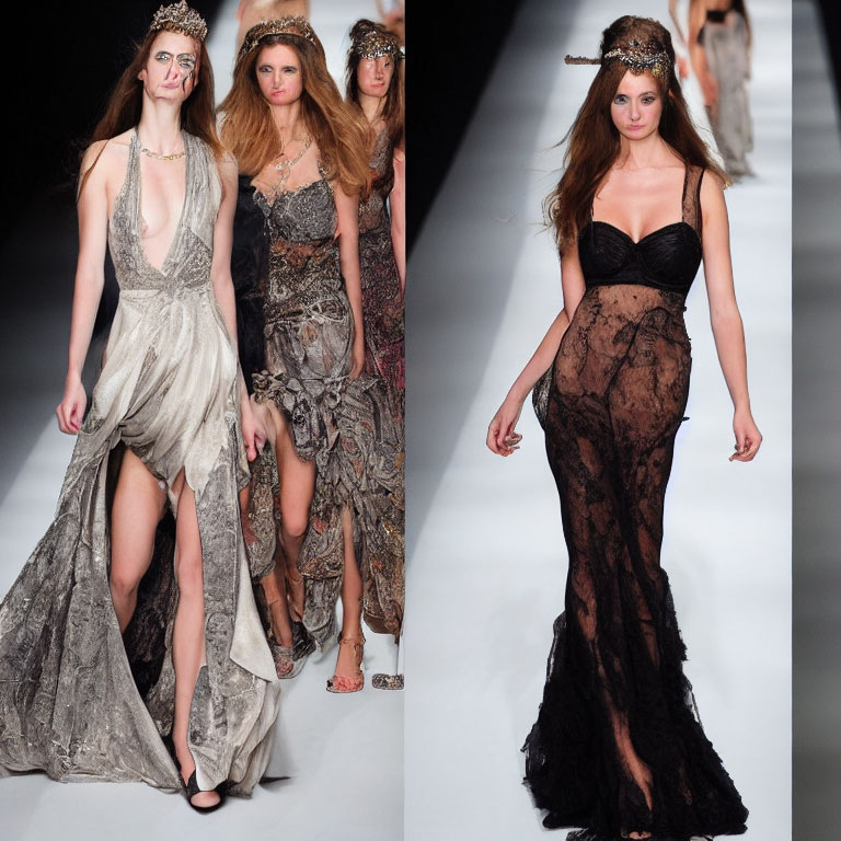 Fashion Show: Earth-Toned Dresses with Lace and Feathers