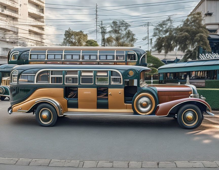 Classic Double-Decker Bus in Yellow and Brown on City Street