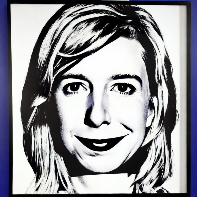 Monochromatic pop art portrait of a woman on blue background