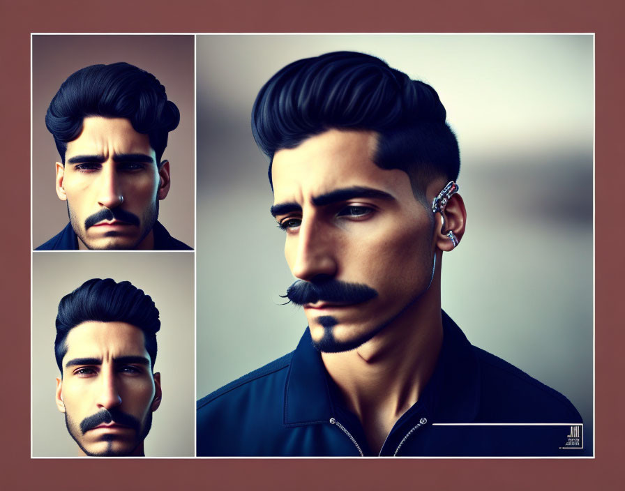 Male Figure with Stylized Pompadour Hairstyle in 3D Illustration