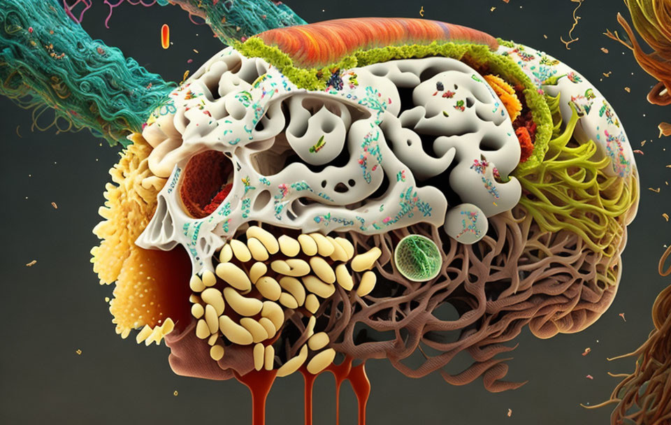 Human Brain Cross-Section Depicted as Plant Landscape