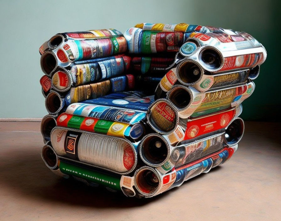 Colorful Magazine Stack Armchair Design: Eco-Friendly & Artistic