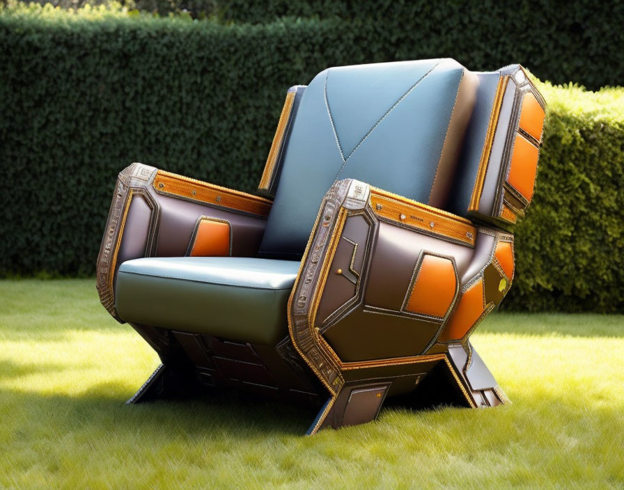 Vintage Leather Suitcase Stack Armchair on Manicured Lawn