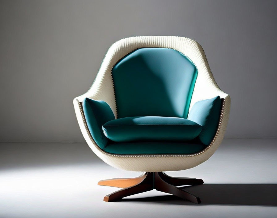 Stylish Turquoise Armchair with White Trim on Swivel Base