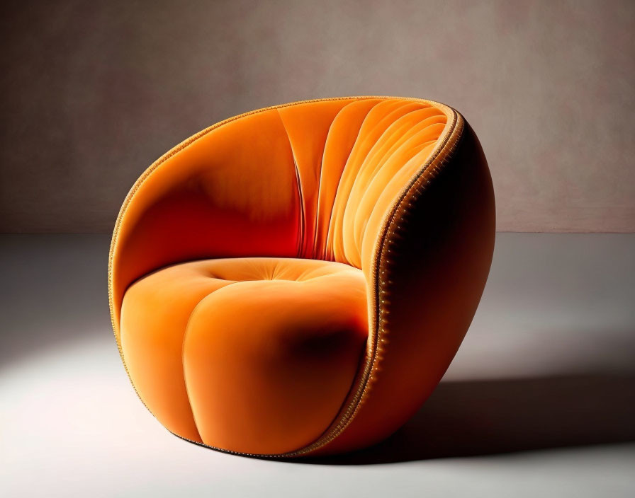Orange Modern Armchair with Unique Curved Shell Design and Plush Upholstery