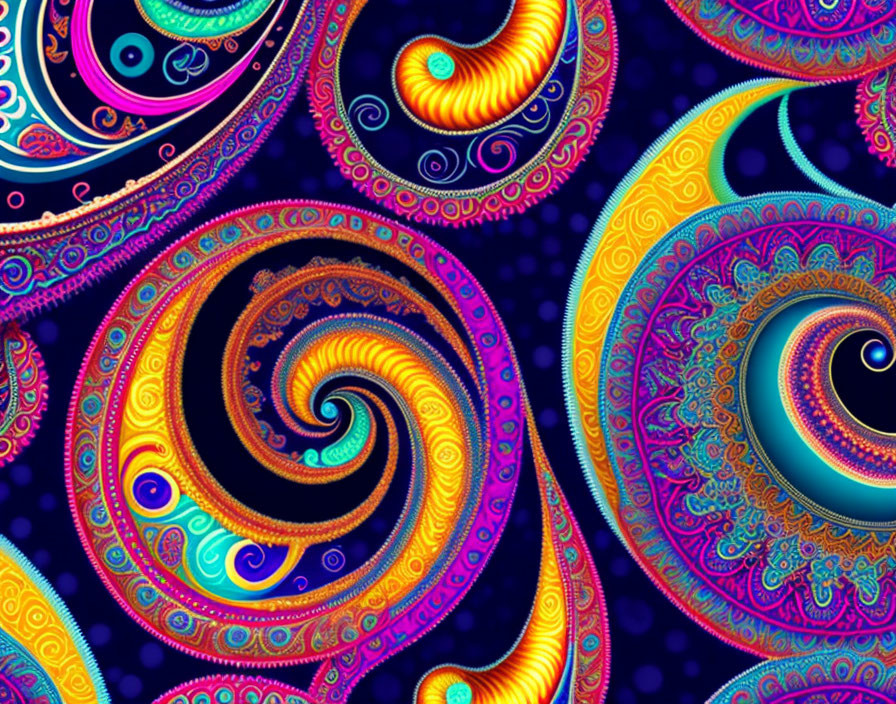 Colorful Swirling Fractal Design in Blue, Orange, and Purple