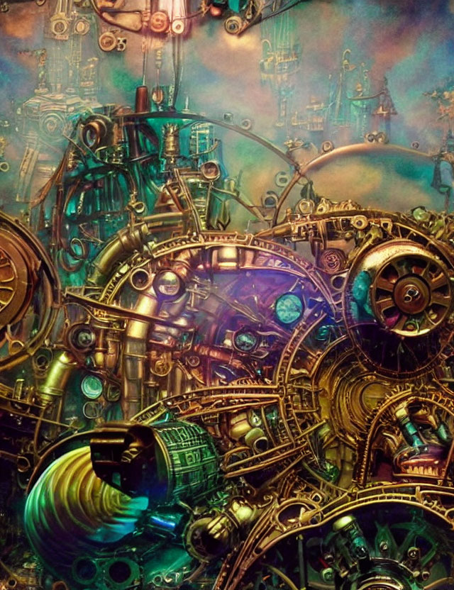 Detailed Steampunk Machinery Landscape with Gears and Metallic Structures