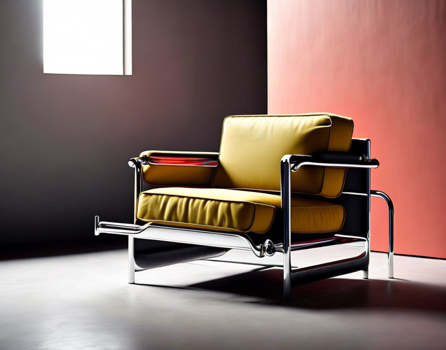 Yellow Armchair with Chrome Frame in Modern Setting