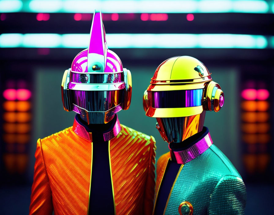 Colorful Metallic Suits and Robot-like Helmets in Futuristic Setting