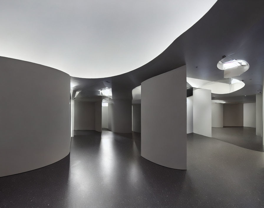 Contemporary Gallery with Curved White Walls