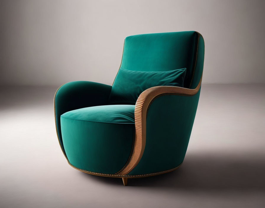 Dark Teal High-Back Armchair with Tan Piping on Neutral Background