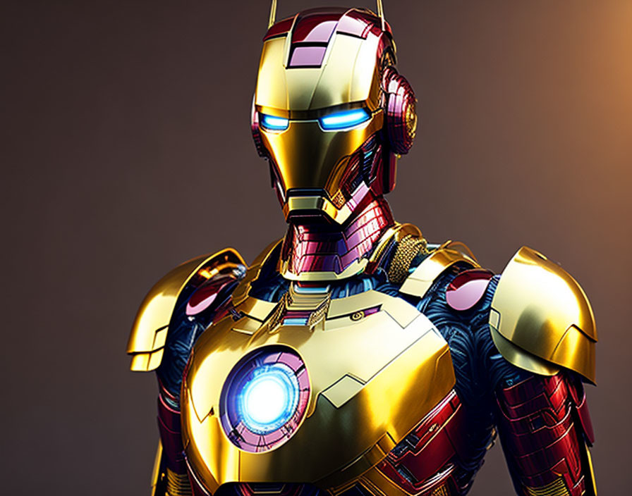 Detailed Close-Up of Red and Gold Iron Man Suit with Glowing Arc Reactor