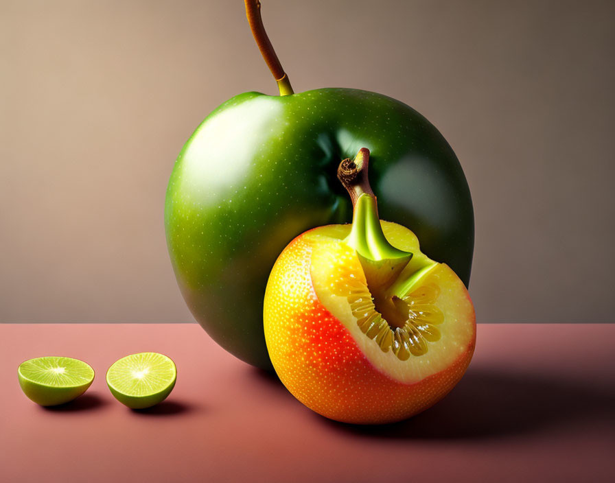 Composite Fruit Image Featuring Apple, Orange, Kiwi, and Lime