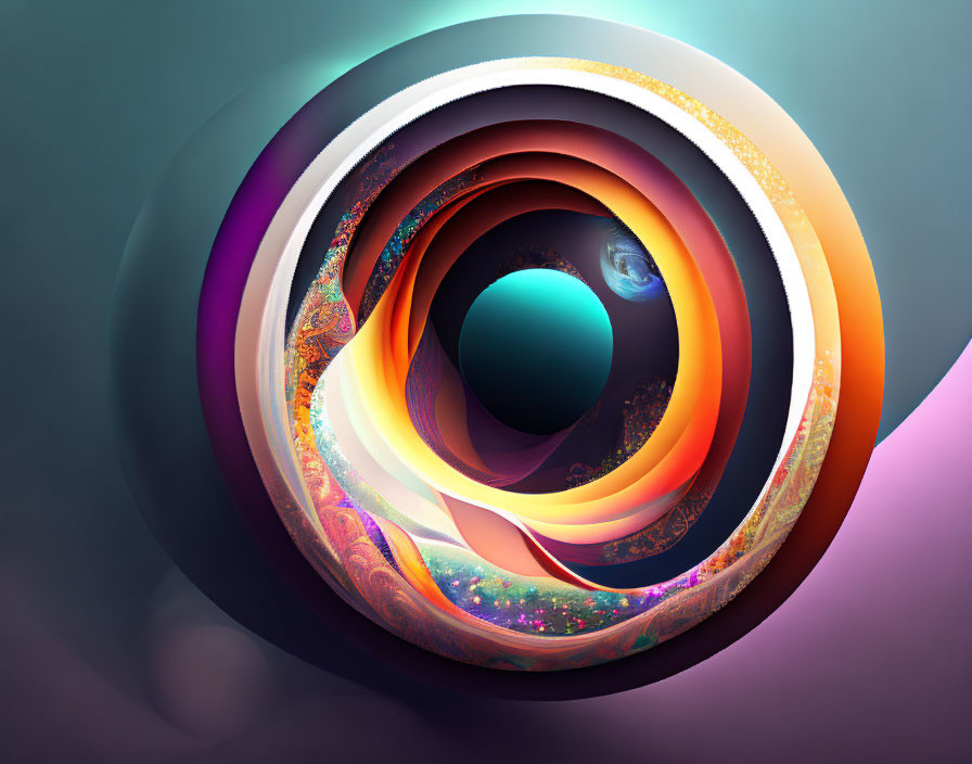 Colorful Abstract Digital Art with Swirling Design & Spherical Core