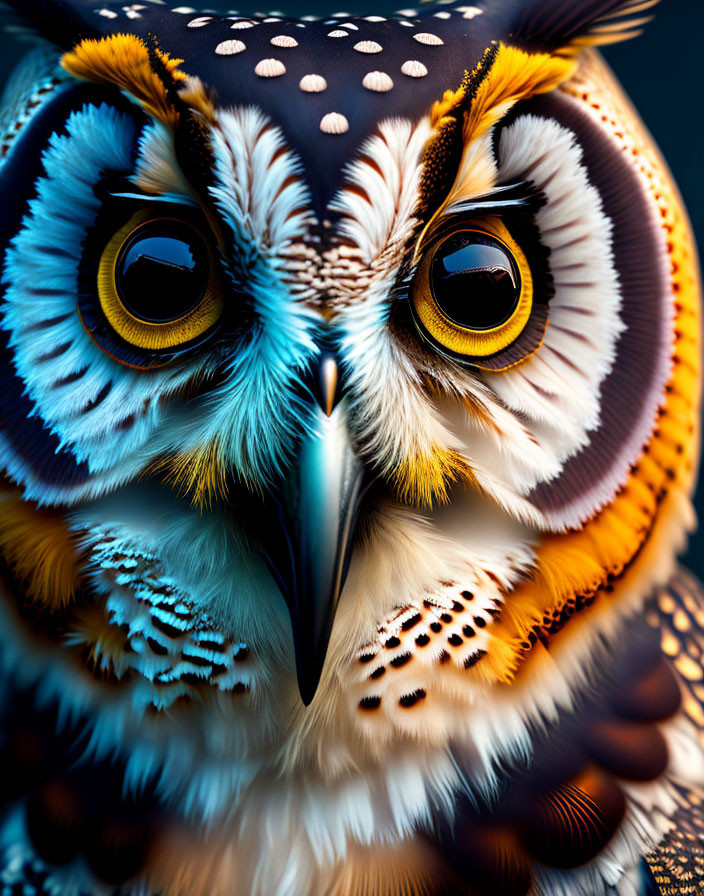 Vivid Multicolored Owl with Striking Yellow Eyes