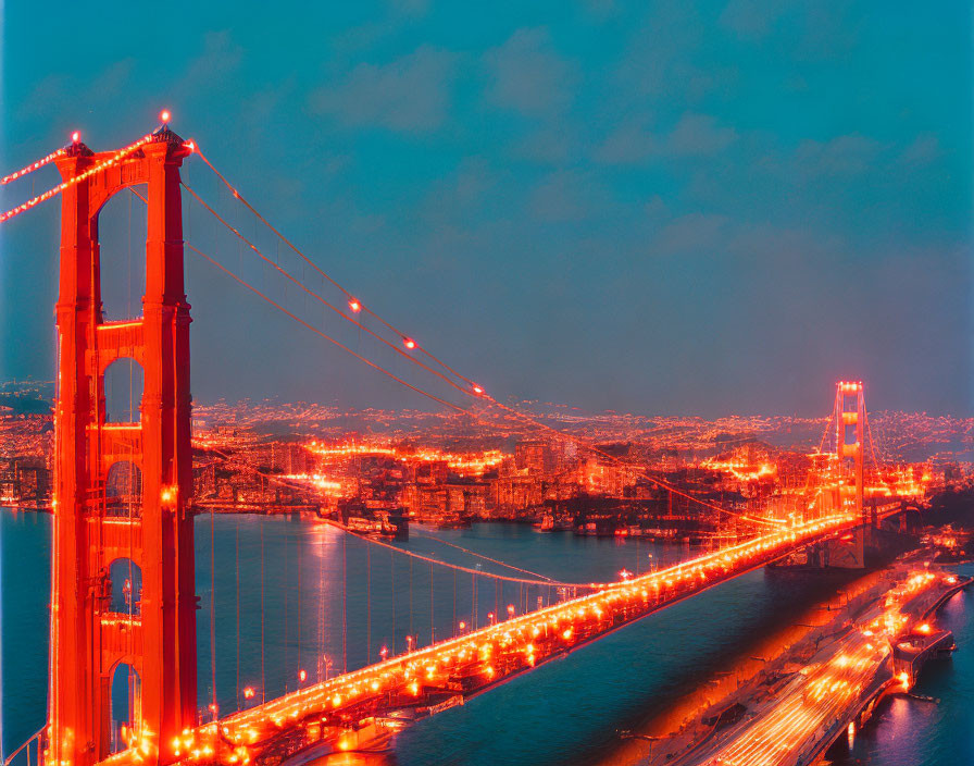 Iconic Golden Gate Bridge Illuminated at Dusk