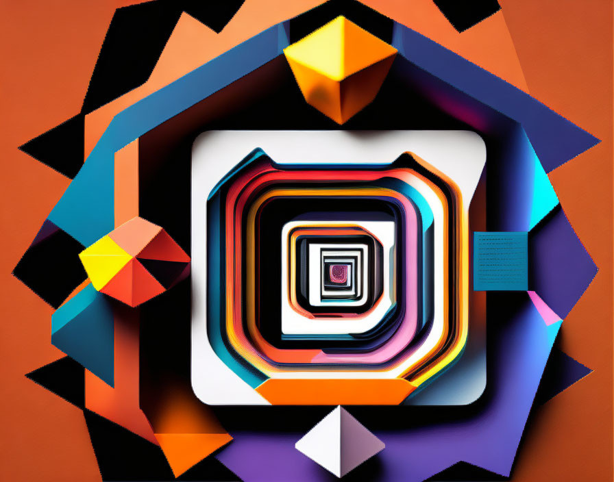 Colorful 3D Abstract Geometric Art with Square Tunnel Effect