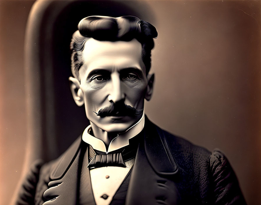 Man with Prominent Mustache in Vintage Suit and Bow Tie