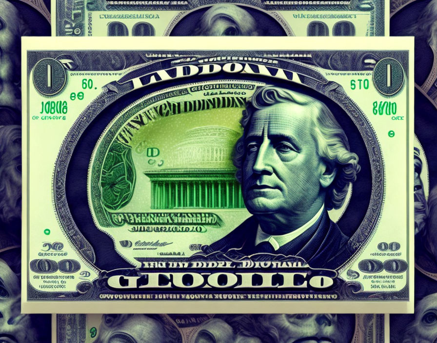 Exaggerated President Andrew Jackson portrait on US twenty-dollar bill