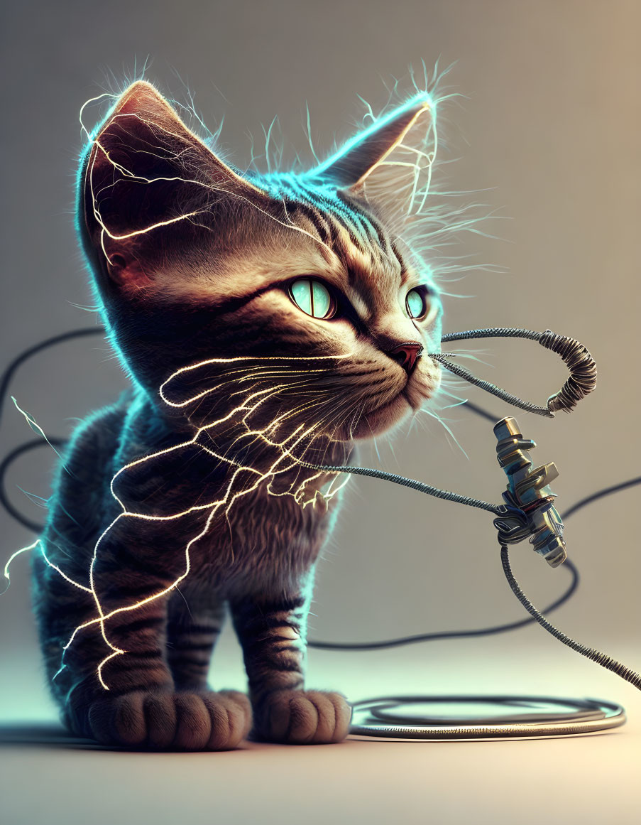 Neon Outlined Cat Artwork with Moody Background