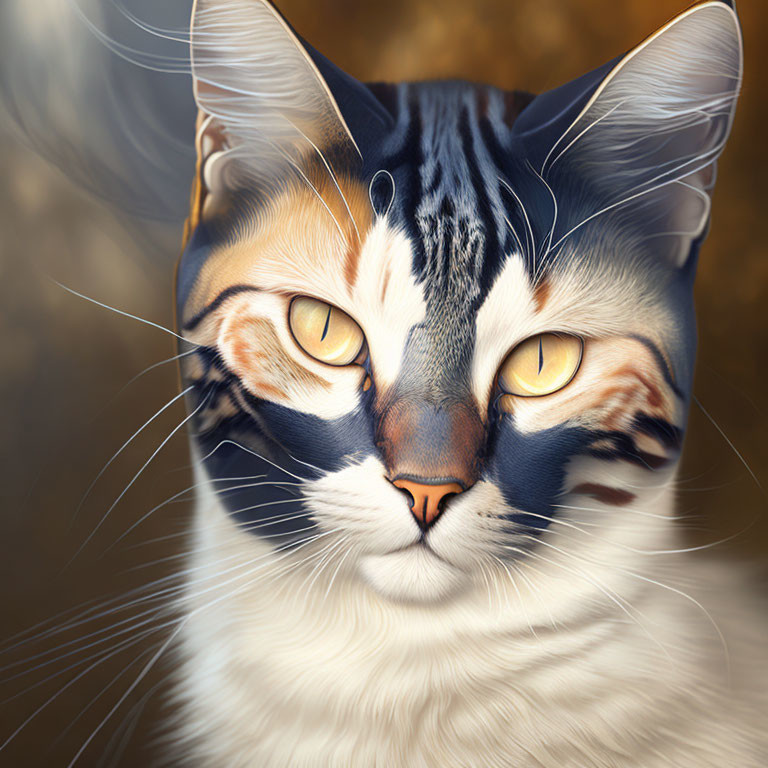 Detailed Cat Artwork with Yellow Eyes and Bokeh Background