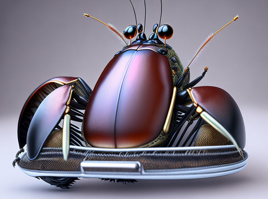 Detailed Stylized Beetle with Iridescent Shell & Mechanical Features