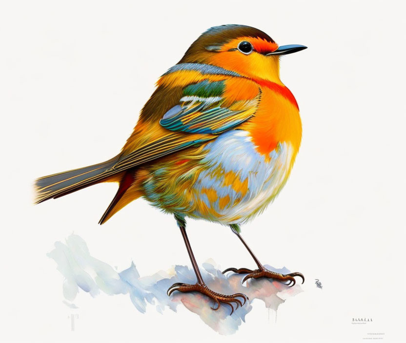 Colorful Robin Illustration with Detailed Feathers and Shadow