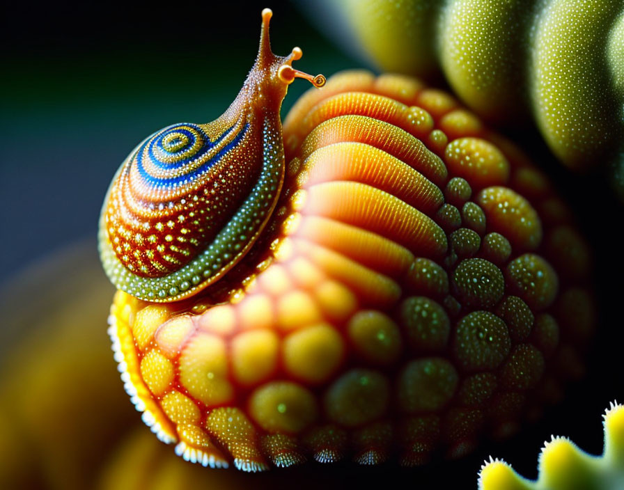 Colorful Digitally Manipulated Snail on Patterned Shell and Textured Surface