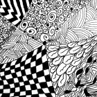 Monochrome art: Woman in swirling patterns, art nouveau and psychedelic blend