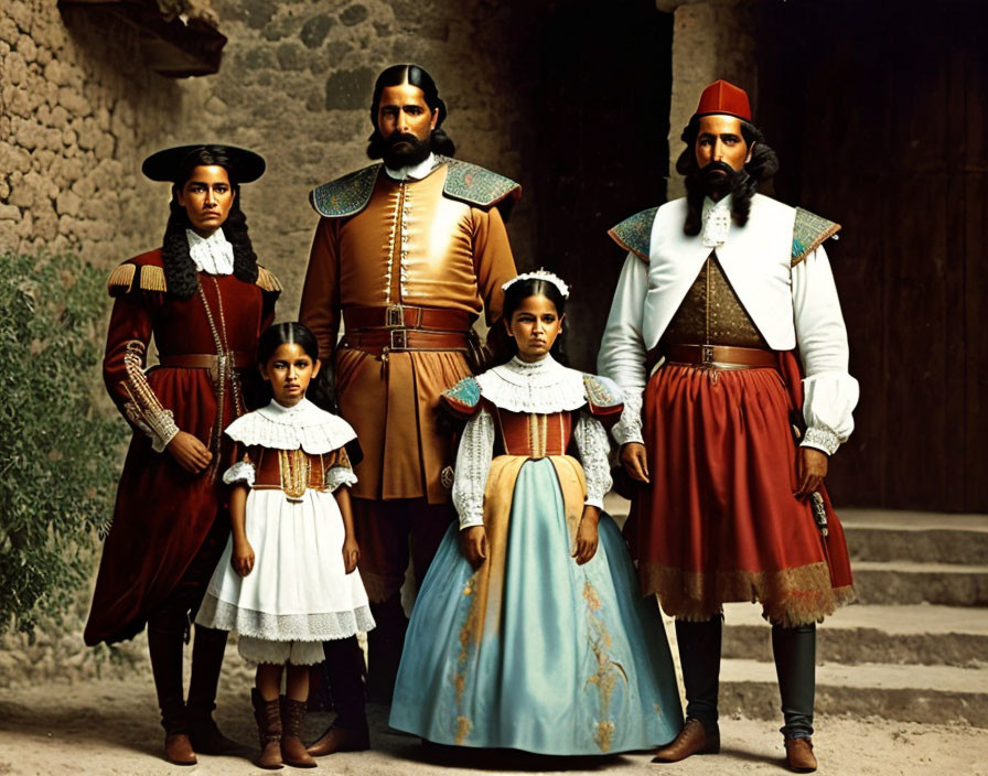 Traditional Mexican Attire Portrait: Five People, Two Men, Three Children