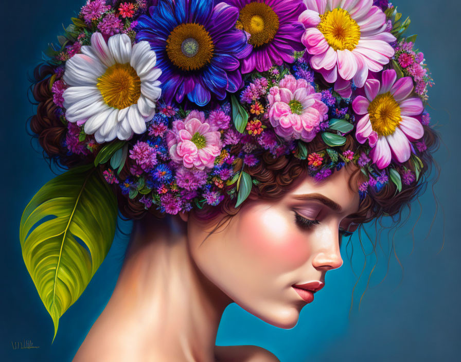 Colorful Floral Crown Portrait of Woman