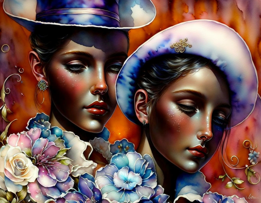 Two Women in Elegant Hats with Floral Adornments