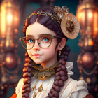 Young girl with braided hair and floral adornments in digital art.